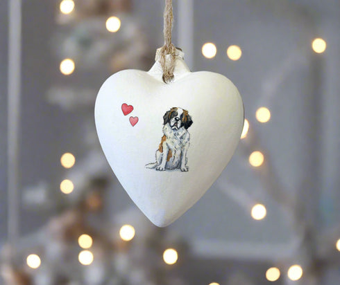 St Bernard Ceramic Heart Bauble